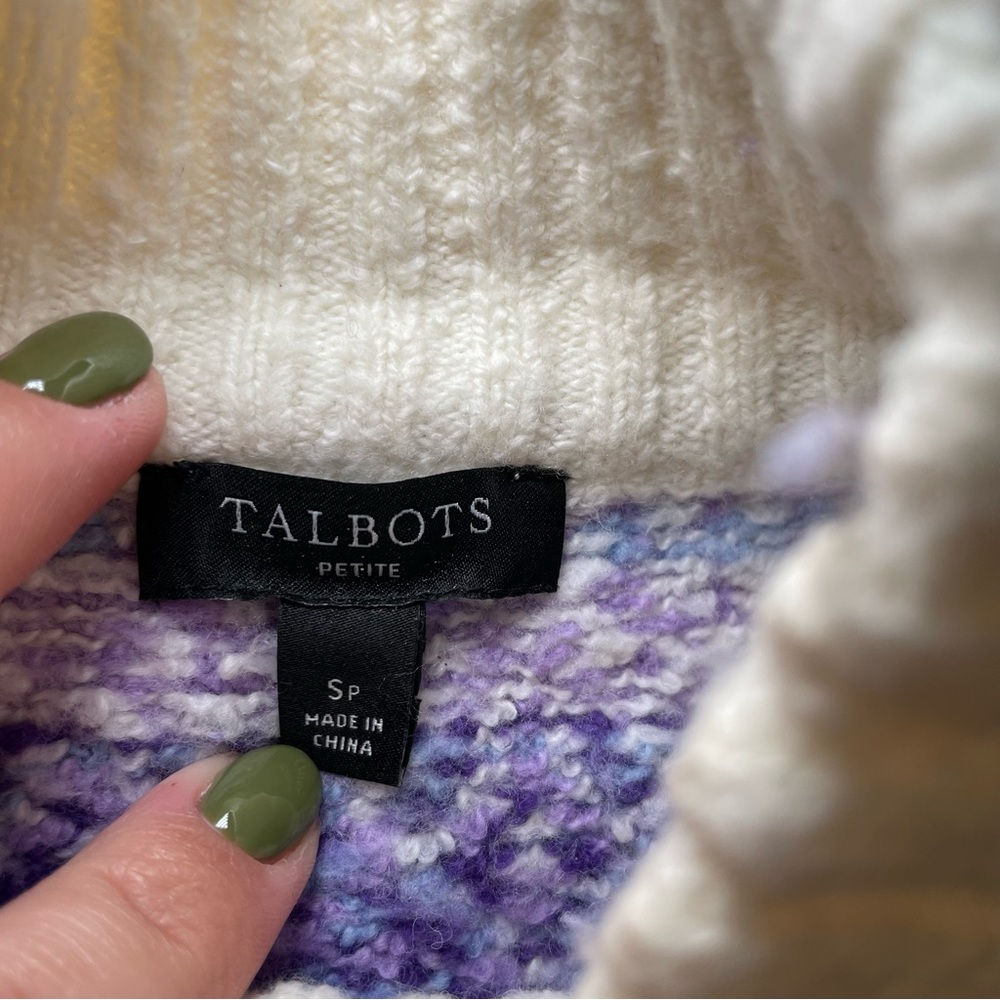 Talbots Sweater Womens Sz SP Purple Fair Isle Winter Grannycore Wool Blend Cozy - Picture 3 of 7